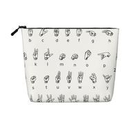 JBYJBX Bolsa de maquillaje con estampado de alfabeto y lengua de señas, impermeable, bolsa de cosméticos con cremallera para mujer, Negro -, Talla única