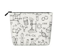 JBYJBX Bolsa de maquillaje con estampado de química, impermeable, para viajes, cosméticos, bolsa con cremallera para mujer, Negro -, Talla única