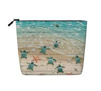JBYJBX Bolsa de maquillaje con estampado de tortuga marina y estrella de mar, impermeable, bolsa de viaje con cremallera para mujer, Negro -, Talla única