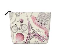 JBYJBX Bolsa de maquillaje impermeable con estampado de flores de la Torre de París, bolsa de cosméticos con cremallera para mujer, Negro -, Talla única