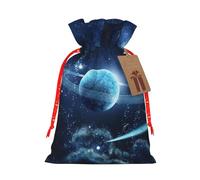 JBYJBX Bolsas de regalo con cordón de Navidad con estampado de estrellas y planetas, para fiestas de Navidad