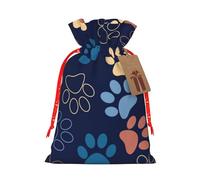 JBYJBX Bolsas de regalo con cordón de Navidad con estampado de huellas de perro, saco de vacaciones para fiesta de Navidad