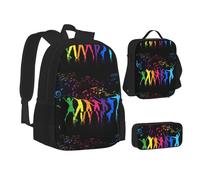 JBYJBX Dance With Music Print Bookbag Lunch Bag Pencil Case 3 in 1 Mochilas Set Mochila, Negro, Talla Única, Black, Talla única