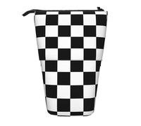 JBYJBX Estuche organizador telescópico multiusos con estampado a cuadros en blanco y negro, bolsa de almacenamiento de papelería, color negro, talla única, Black, Talla única