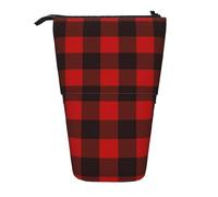 JBYJBX Estuche organizador telescópico multiusos con estampado a cuadros rojo y negro, bolsa de almacenamiento de artículos de papelería, Black, Talla única