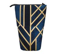 JBYJBX Estuche organizador telescópico multiusos con estampado geométrico abstracto a rayas, bolsa de almacenamiento de papelería, color negro, talla única, Black, Talla única