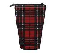 JBYJBX Estuche telescópico con estampado a cuadros rojos y negros que ahorra espacio, bolsa de almacenamiento para papelería de oficina y cosméticos, Cuadros rojos y negros, Talla única