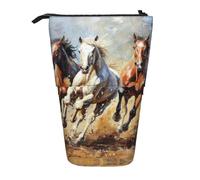 JBYJBX Estuche telescópico con estampado de libélula y flores, bolsa de almacenamiento que ahorra espacio para papelería de oficina y cosméticos, Arte corriendo de caballos, Talla única