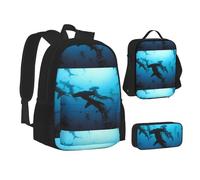JBYJBX Hammerhead Sharks Print Bookbag Lunch Bag Pencil Case 3 en 1 Juego de mochilas, color negro, talla única, Black, Talla única