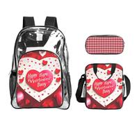 JBYJBX Happy Valentine'S Day Print - Juego de mochila transparente unisex para la escuela, viajes al aire libre, bolsa de almuerzo transparente de 3 piezas