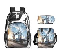 JBYJBX Historic Old Tower Bridge London Print - Mochila transparente unisex para la escuela, viajes al aire libre, bolsa de almuerzo transparente de 3 piezas