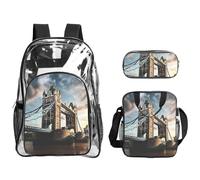 JBYJBX Historic Old Tower Bridge London Print - Mochila transparente unisex para la escuela, viajes al aire libre, bolsa de almuerzo transparente de 3 piezas
