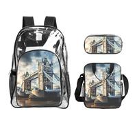 JBYJBX Historic Old Tower Bridge London Print - Mochila transparente unisex para la escuela, viajes al aire libre, bolsa de almuerzo transparente de 3 piezas