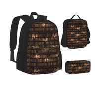 JBYJBX Library Library Library Bookshelf - Bolsa de almuerzo 3 en 1, juego de mochilas, color negro, talla única, negro, talla única, Black, Talla única