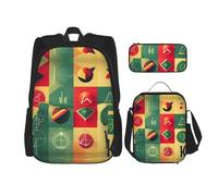 JBYJBX Mochila escolar con estampado de símbolos de matemáticas, correas de hombro ajustables, bolsa de almuerzo, estuche 3 en 1, Negro -, Talla única