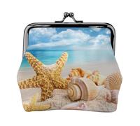 Jbyjbx Monedero compacto con diseño de estrella de mar y concha de mar y playa, bonita cartera pequeña con cierre de beso para uso diario y regalos