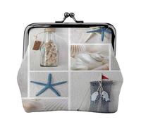 Jbyjbx Monedero compacto con diseño de faro de estrella de mar y concha de mar, bonita cartera pequeña con cierre de beso para uso diario y regalos