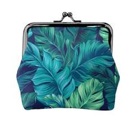 Jbyjbx Monedero compacto con estampado de hojas de palma tropicales, bonita cartera pequeña con cierre de beso para uso diario y regalos