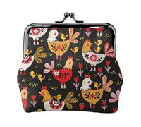 Jbyjbx Monedero compacto con estampado de pollos de gallo, bonita cartera pequeña con cierre de beso para uso diario y regalos
