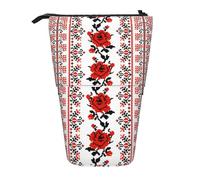 JBYJBX Terrazzo Mármol Pastel Printe, estuche organizador de lápices telescópico multifunción, bolsa de almacenamiento de suministros de oficina, Estilo de bordado ucraniano rosa, One Size
