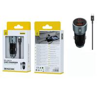 JC NA0455 Gris / Cargador de mechero con carga rápida USB-C(20W) + USB-A QC 3.0(18W)