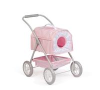JC Toys - Carro de Paseo para Mascotas, con Cesta, transportín extraíble para muñecas y Peluches hasta 51 cm, Ideal para Jugar y pasear, Rosa, Colección Floral, diseñado por Berenguer, +3 años