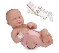 JC Toys- Muñeca La Newborn Primer día recién Nacido de 36 cm, de Vinilo Suave, con pañal Reutilizable y Accesorios, niña, Rosa, diseñada en España por Berenguer, +2 años
