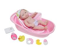 JC Toys- Muñeca La Newborn recién Nacida de 33 cm, de Vinilo Suave, Incluye bañera y 8 Accesorios, Rosa, diseñado en España por Berenguer, +2 años