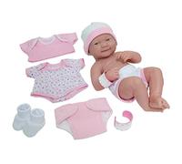 JC TOYS- Muñeca La Newborn recién Nacida de 38 cm, de Vinilo Suave, Incluye Ropa y 8 Accesorios, Rosa, diseñado en España por Berenguer, 2 años, Idioma: Inglés