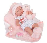 JC TOYS- Muñeca La Newborn recién Nacida de 38 cm es de Vinilo Suave, Ropa de algodón y Accesorios, niña, Rosa, Fabricada en España por Berenguer, 2 años