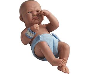 JC Toys- Muñeco La Newborn Primer día recién Nacido de 36 cm, de Vinilo Suave, con pañal Reutilizable y Accesorios, niño, Azul, diseñado en España por Berenguer, +2 años
