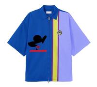 JCARSON Athletic Graphic - Camisa casual de manga corta para hombre, diseño de retazos con bloques de color, con botones, de gran tamaño, Azul, Large