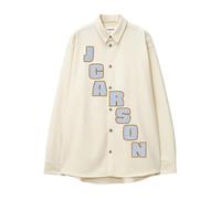 JCARSON Camisas casuales para hombre bordadas con logotipo de retazos y botones para hombre, camisas de manga larga de gran tamaño, Beige, Large