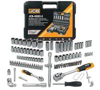 JCB Juego de herramientas de 108 piezas, 1/4", 1/2" (6 cantos) (4-32 mm), juego de llaves de vaso, caja de carraca y herramientas