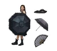 JCBFUME Lolita - Sombrilla de encaje vintage para mujer, paraguas gótico para protección solar UV, decoración de boda, encaje negro, cosplay, verano