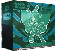 JCC Pokémon: Estuche de Entrenamiento de élite Escarlata y púrpura - Mascarada crepuscular (1 Tarjeta Promocional Totalmente ilustrada de Ogerpon Máscara Turquesa, 9 Refuerzos y Accesorios de Juego