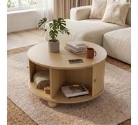 JCFEIDQW Mesa de centro redonda, mesa auxiliar, mesa de café, mesa de sofá, mesa de salón, 2 puertas correderas, cuerpo de MDF, patas de metal esféricas, 4 compartimentos separados, 72 × 72 × 38 cm