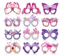 JchEnye 12 gafas con temática de mariposas para fiestas, accesorios para fotos, gafas de papel, accesorios para fotomatones, decoraciones para disfraces infantiles, carnaval para adultos, baile de