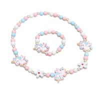 JchEnye Conjunto de joyas para niñas de 2 piezas con motivo de unicornio, compuesto por un collar y una pulsera, ideal para vestir en fiestas y como regalo, en tonos pastel.