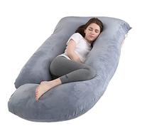 Jcickt Almohada de embarazo en forma de J, almohada de cuerpo completo, 59 pulgadas con funda de terciopelo, fácil de quitar y lavar, apoya la espalda, las piernas y las caderas de las mujeres