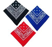JCKD 3 piezas Bandana, Pañuelo Multifunción,Hijab Paisley, Patrón de Camuflaje, Mascarilla para Hombre, Diadema Mujer, Pañuelo Cuadrado Adecuado Para Fiestas, Deporte（negro/rojo/azul (54 x 54 cm)