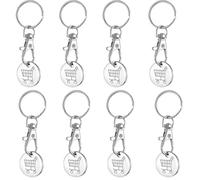 JCKD 8 piezas Llavero de compras, carrito de compras de tokens con gancho de llavero metálico, desbloqueador de carrito de compras, llavero de carrito de compras extraíble (plata) redondo