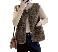 JClorix Chaleco sin mangas mujer Teddy Fleece Chaleco polar Corto Cuello en V Chaleco acolchado térmico con botones y bolsillos Ideal para otoño e invierno