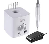 JCMaster Torno de uñas 30000 RPM, manicura de uñas, profesional, eléctrico con pedal, Seis puntas de diamante para eliminación de esmalte de uñas semipermanente, gel acrílico,vibración minima, blanco