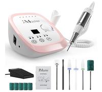JCMASTER Torno para úñas profesional 35000 rpm lima de uñas eléctrica con pedal para geles acrílicos, cortaúñas eléctrico para estudio de esteticistas y en casa,manicura incl seis puntas, Rosa