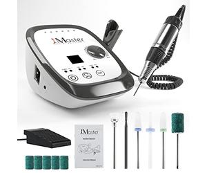 JCMASTER Torno para úñas profesional 35000 rpm lima de uñas eléctrica con pedal para geles acrílicos, cortaúñas eléctrico para estudio de esteticistas y en casa,manicura incl seis puntas, negro
