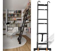 JCNAGXY Escalera telescópica de 5,5 m/5,1 m/4,7 m/3,9 m/3,5 m/2,7 m, extensión telescópica portátil con Ganchos y estabilizador, Escalera de ático Plegable de Aluminio Negro, Carga 150 kg