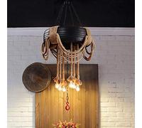 JCNAGXY Indoor Chandelier, Country Rubber Car T-ire Chandelier 6-Lights V-intage Industry Hemp Rope Metal Hanging Light Creative Antique Wrought Iron Restaurant Droplight Bar Cafe Pendant Light