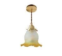 JCNAGXY Indoor Chandelier, Frosted Pink Glass Flower Pendant Light 1-Lamp Brass V-intage Hanging Lamp, French Style Droplight Decorative Lamps for Cloakroom Bedroom Gallery Girls Room