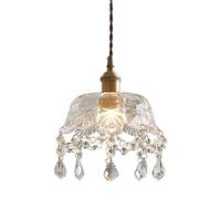 JCNAGXY Indoor Chandelier, Glass Pendant Lighting Brass Kitchen Pendant Lamps, Flowers Shade Hanging Ceiling Light Height Adjustable Suspension Wire Lights for Loft Bedroom Bedside Bar Decorative